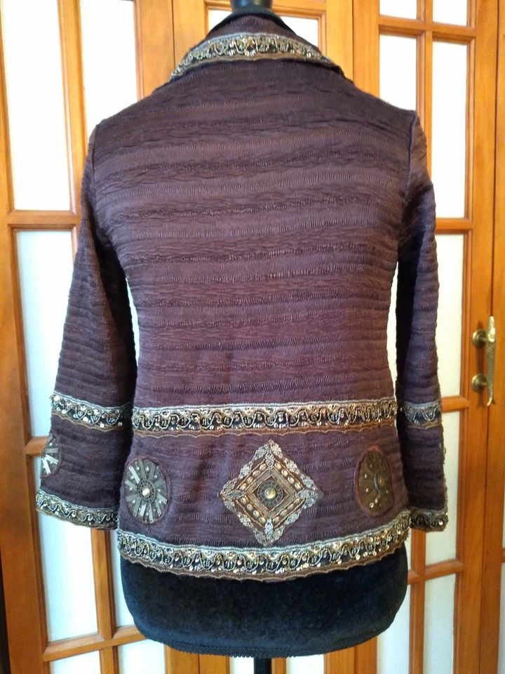 Blazer Alberto Makali Talla M Marrón Arrugado con Lentejuelas Elastizado Talla Pequeña Foto 3 de 4