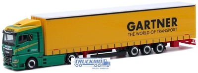 Herpa Gartner MAN eTGX GM Lowliner 2-Achs Jumbogardinenplanen-Sattelzug 15m