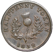 NS-1D2 Thistle Token 1832 Nova Scotia Half Penny #24909