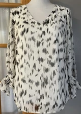 Vince CAMUTO Puff Sleeve Blouse Sz S Black White Puff Abstract Boho City Career