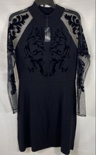 INC International Concepts Women's Black Velvet Applique Mesh Sleeve Dress NWT L