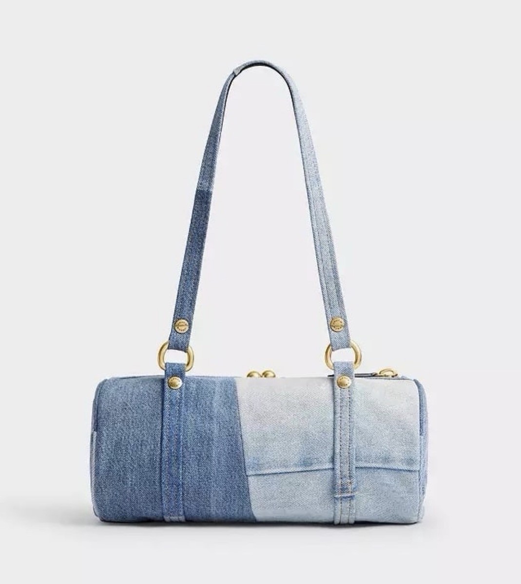 Coach Kisslock Barrel Bag 28 in Repurposed Denim & Soft Leather