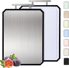 2-in-1 Stainless Steel Cutting Board with Handle Large & Small Metal Chopping US