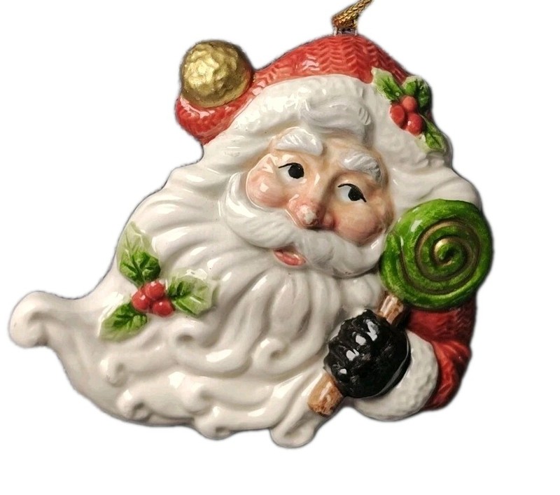 Vintage 2001 Fitz and Floyd Ceramic Sugar Plum Santa Claus Christmas Ornament 4"