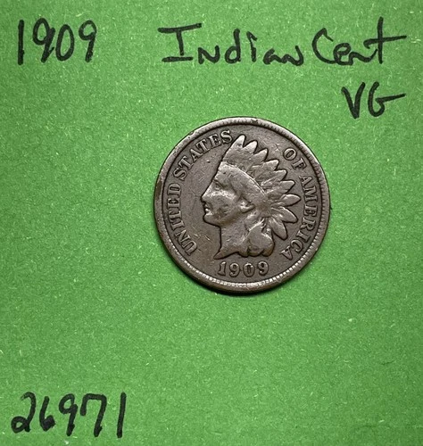 1909 Indian Head Cent / Penny 1c Vg Very Good