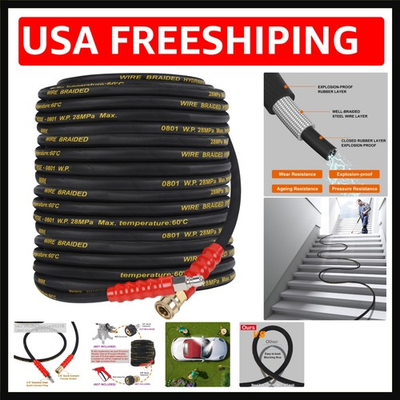 #ad #ad 50FT Pressure Washer Hose 3 8in Quick Connect Braided KinkProof 4000 PSI $69.07