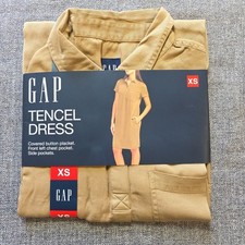 GAP Relaxed Fit Tencel Dress Brown Side Pockets Women's Size X Small New