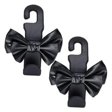 Car Purse Hook, Cute Bow Hooks for Headrest - Leather U-Shaped Purse Black