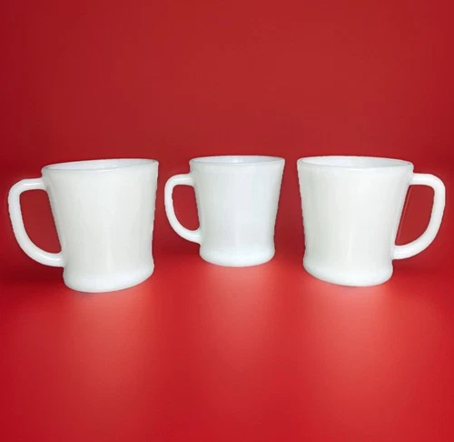 3 Vintage Fire King Milk Glass D-Handle 8oz Coffee Cups Mugs #1 #36 Diner Style