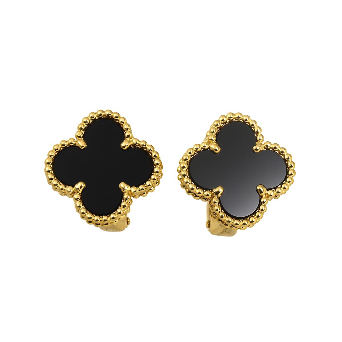 Van Cleef Arpels Vintage Alhambra Onyx Earrings Pierced 18K YG 750 90329281