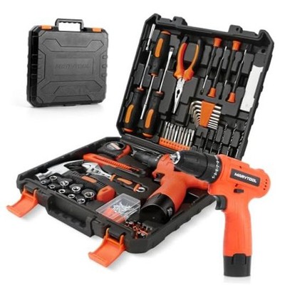 152 Piece Basic Tool Set, Portable Tool Box with 12V Cordless Drill, 152PCS