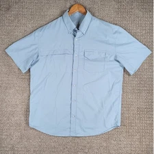 HUK Fishing Shirt Mens Size L Button Down Short Sleeve Vented Blue