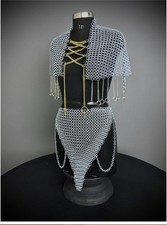 Chainmail Harness Top  Skirt: Steel Rings Costume - SCA LARP Cosplay