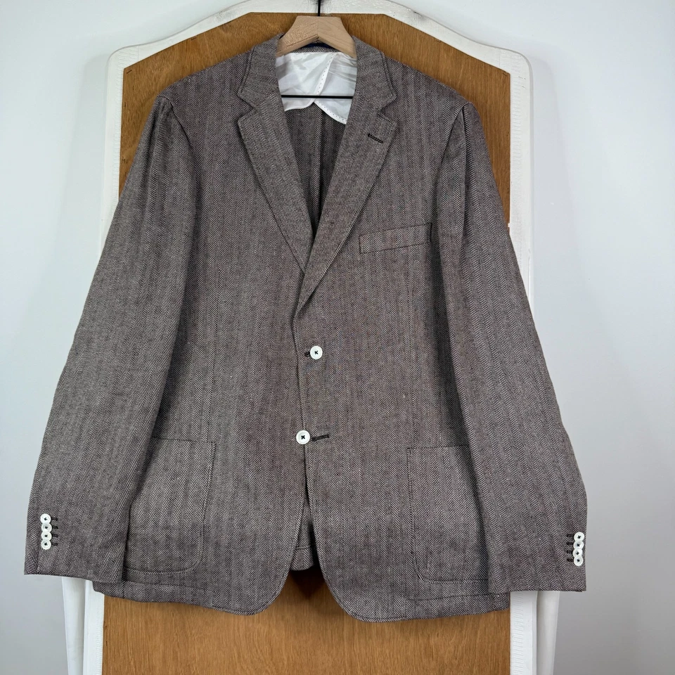 Gant Blazer мужской 44R коричневый Herringbone 2 кнопки 100% льняной Sport пальто куртка - Изображение 2 из 4