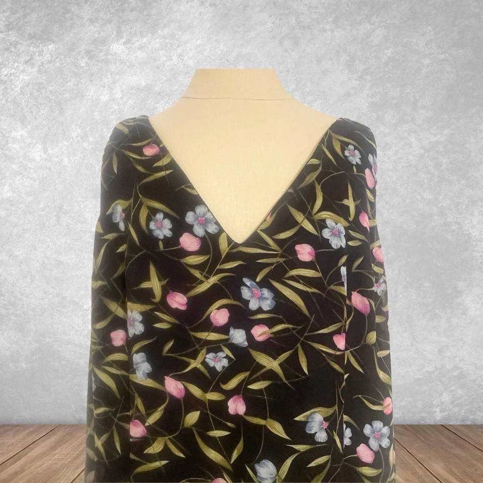 VTG 90s Y2K Plus Sz 20W Maxi Dress Black Floral Cottagecore Grunge Whimsigoth - Image 4 of 4