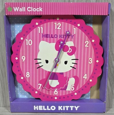 Hello Kitty Wall Clock Kids Nursery Bedroom Pink White Cat Sanrio Friends 2013