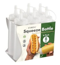 6-Pack Clear Squeeze Bottle with Cap, BPA-Free Easy-to 8 oz White-Tip with Cap