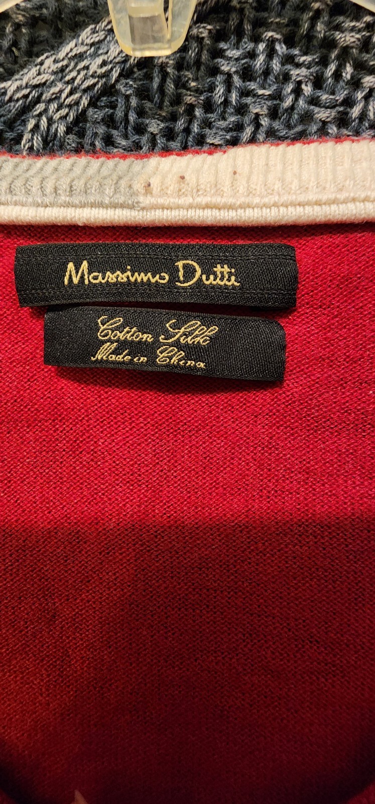 Men's Massimo Dutti Cotton Silk Sweater, Color Red, Leather Elbow Patches,vneck thumbnail 2