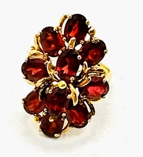 Vtg Sterling Silver Vermeil Red Garnet BIG Cocktail Ring 7.5-8.5 w Sizer WOW!