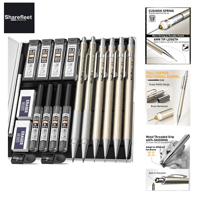 Nicpro 6 Stück Druckbleistifte Set, Metallstifte in den Stärken 0.3, 0.5, 0.7...