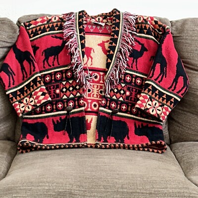 ITS IN THE BAG Vintage Open Jacket Cardigan Woven Fringed Tapestry