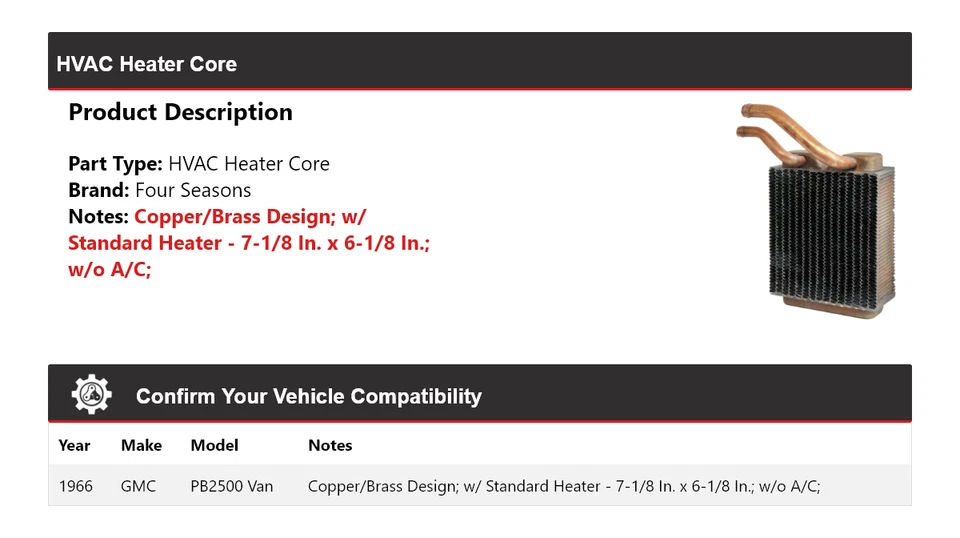 Para GMC PB2500 1966 furgoneta calefacción núcleo 4 estaciones Foto 2 de 4