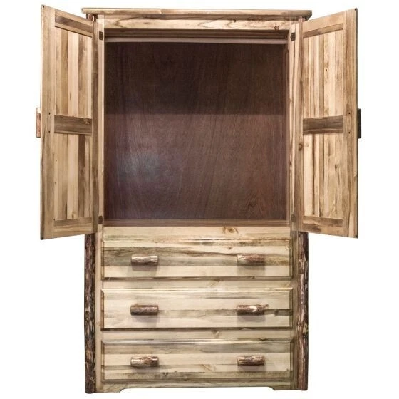 Armario de troncos rústico con almacenamiento y tres cajones hecho por Amish Lodge manchado Foto 2 de 4