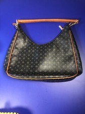 Vintage Pollini Italian Handbag Black Leather Trim Gold Buckles Logo Purse Tote