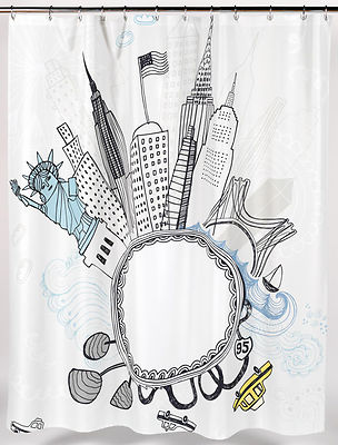 Shower Curtain Funky City 70 x 72 Fabric Bath Statue Of Liberty AMERICAN Flag