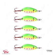 5pcs 1/4oz Fishing Spoon Treble Red Hook and Duo Lock Snap green yellow pink dot
