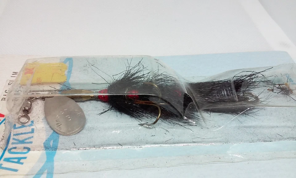 Señuelo de pesca giratorio en línea vintage MARATHON TACKLE BIG SLIM negro plateado/Br 4" nuevo en stock Foto 4 de 4