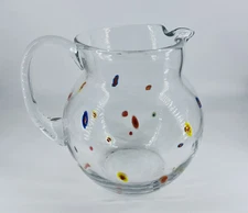 Handblown Murano-Style Clear Glass Bulb Shaped "Millefiori" Pitcher - Large