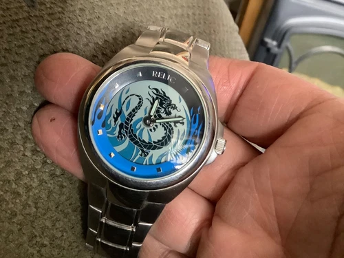 Relic by Fossil ZR55175 Y2K mens dragon flame watch big tic type small band 6.5”