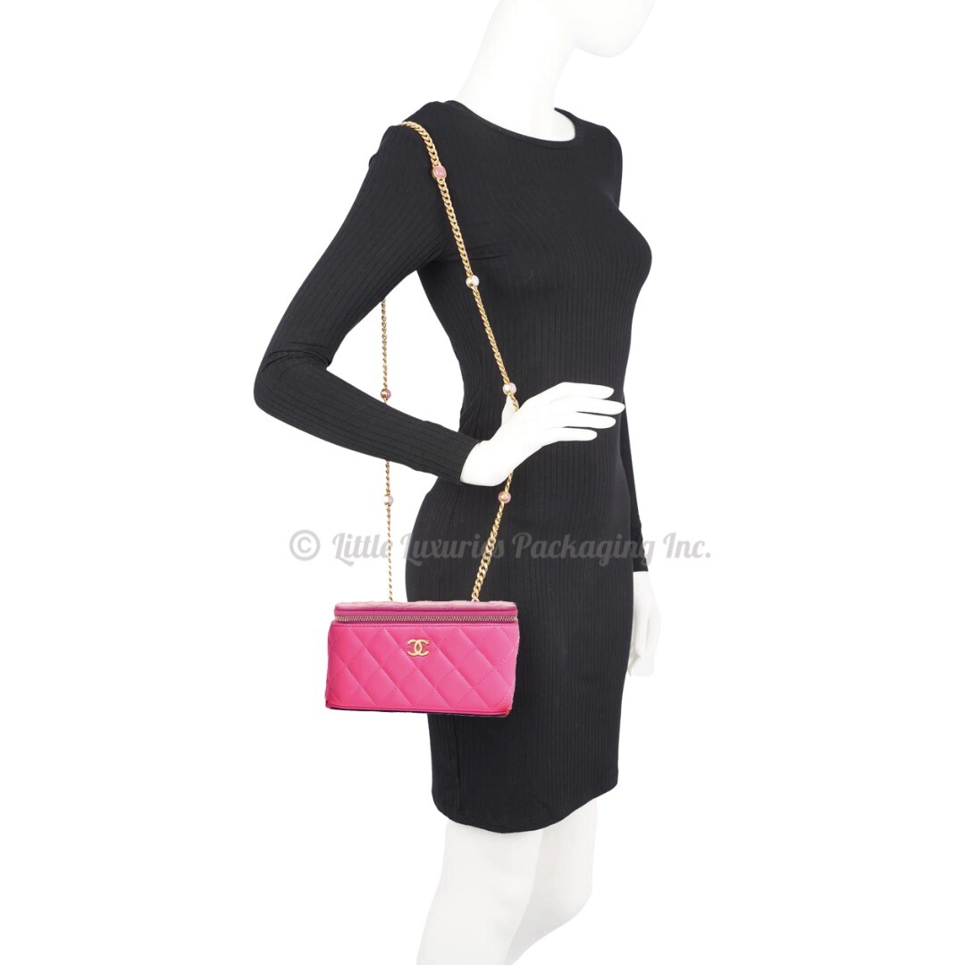 NWT Authentic Chanel Fuchsia Pink Leather Vanity Case