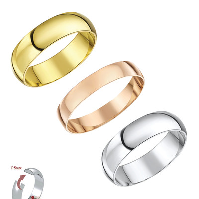 Ehering Band 9 kt Gold D-Form 9 kt Weißgold, Gelbgold oder Rotgold