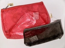 BATH BODY WORKS COSMETIC TRAVEL MAKEUP BAG Grey Clear Floral Toiletry Case A7