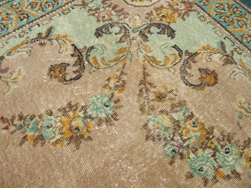Vintage Turkish Rug Large Wool Distressed Area Rug Green Floral Bohemian Carpet - Picture 15 of 22