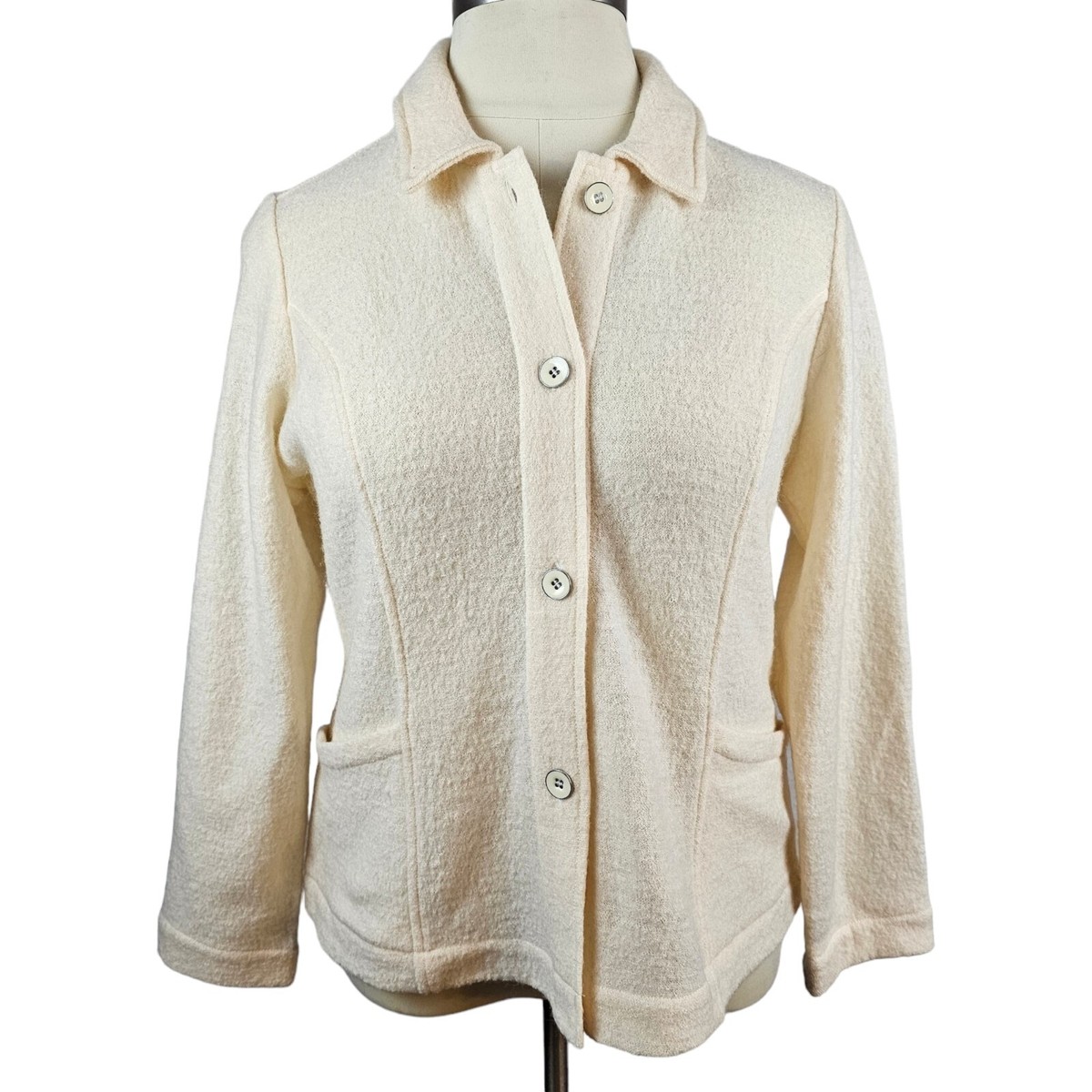 Chicos Womens Boiled 100% Wool Cream Jacket Blazer Shacket Size