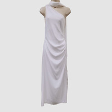  388 Misha Women's Ivory Draped Estra Ruched One-Shoulder Midi Dress Size 10