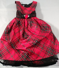 Jessica Ann Dress Girls 5 Plaid Red Black Christmas Holiday  Small Hole