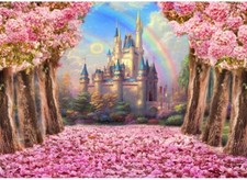 Castle Backdrop 7x5ft Spring Pink Sakura Flowers Washable Polyester Photography