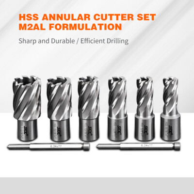 SFX 6pc Annular Cutter 3/4'' Weldon Shank 9/16 1-1/16 Magnetic Drill Bit 1'' Depth