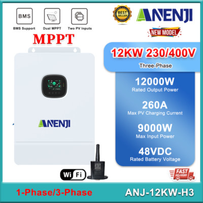 12000W Solar Wechselrichter Hybrid Off Grid 800V 2*MPPT 260A 1/3-Phase 230V/400V