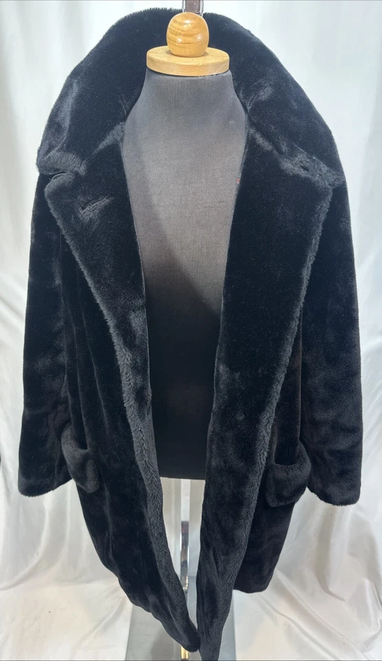 ¡De colección! PHIL HANDMACHER Abrigo Caban Hecho a Mano Negro Imitación Piel de Oveja con Cuello Grande Foto 4 de 4