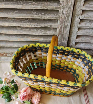 Grand Panier En Osier Vintage - Déco Maison Ou Pique-nique - 42x24x29 Cm