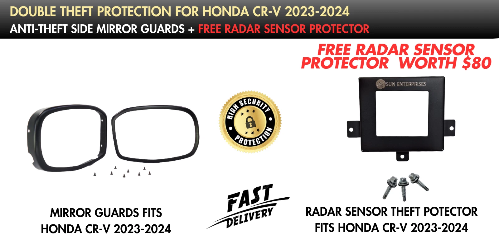Anti theft side mirror guards and Front Radar Sensor Protector Fits HONDA CR-V