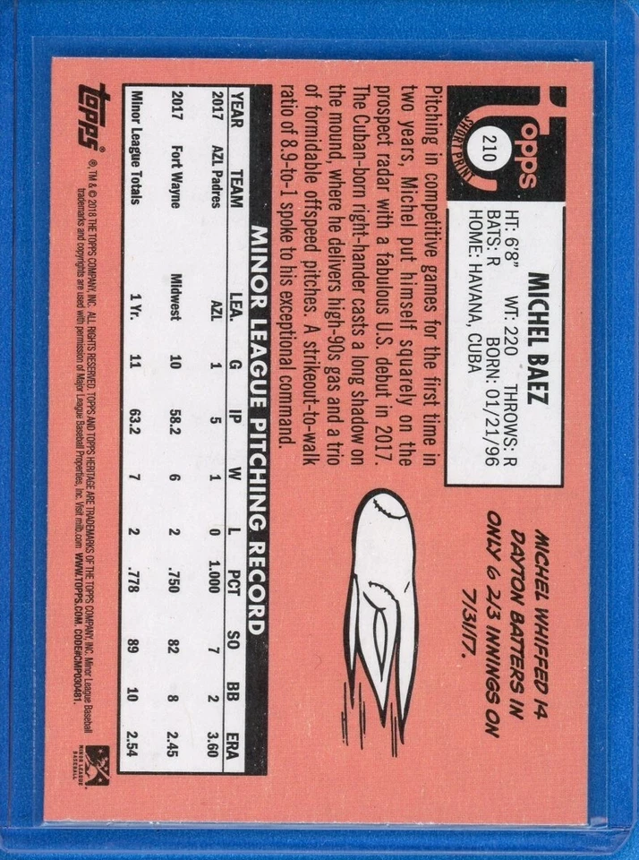 2018 Topps Heritage Minors Short Print SP #210 Michel Baez Lake Elsinore Storm - Image 2 of 2