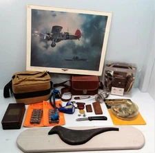 Huge Lot of Misc. Collectibles, Camera Cases, Gun Box, Medals, Decoy Etc. 