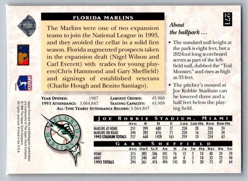 1994 Upper Deck Homefield Advantage Electric Diamond Gary Sheffield #271 - Picture 2 of 2