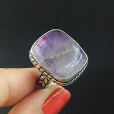 Natural Amethyst Cushion Gemstone 925 Sterling Silver Adjustable Ring